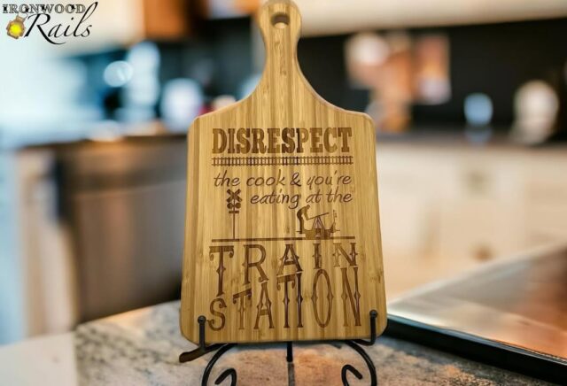 Humorous cutting board for the Railroad Enthusiast! Get yours today at https://ironwoodrails.etsy.com/listing/1674000258